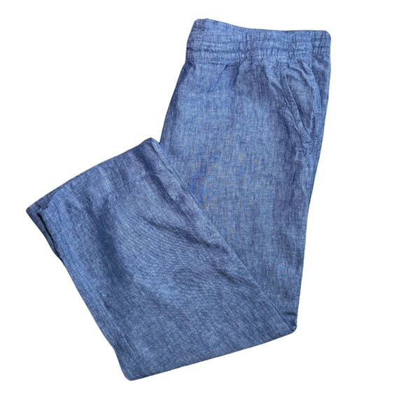 L.L. Bean Pull On Pants Chambray Blue Elastic Waist Draw String Wide Leg Size 18 - Picture 2 of 4